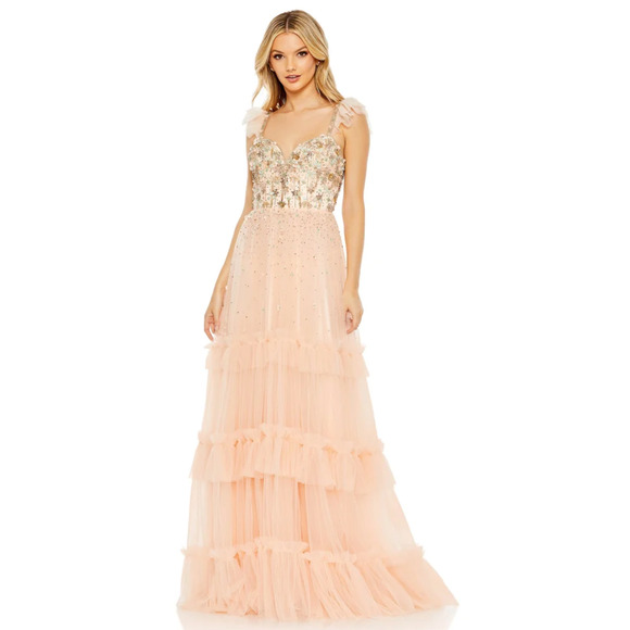 Mac Duggal 50648 Ruffle Beaded Bodice Dress Pink Peach Fairy 2 NEW - Picture 1 of 9